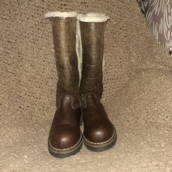 SAUTE MOUTON-Brown Leather/Distressed-Cream Sheepskin & Lining-Sz 38-Excellent - Picture 3 of 8